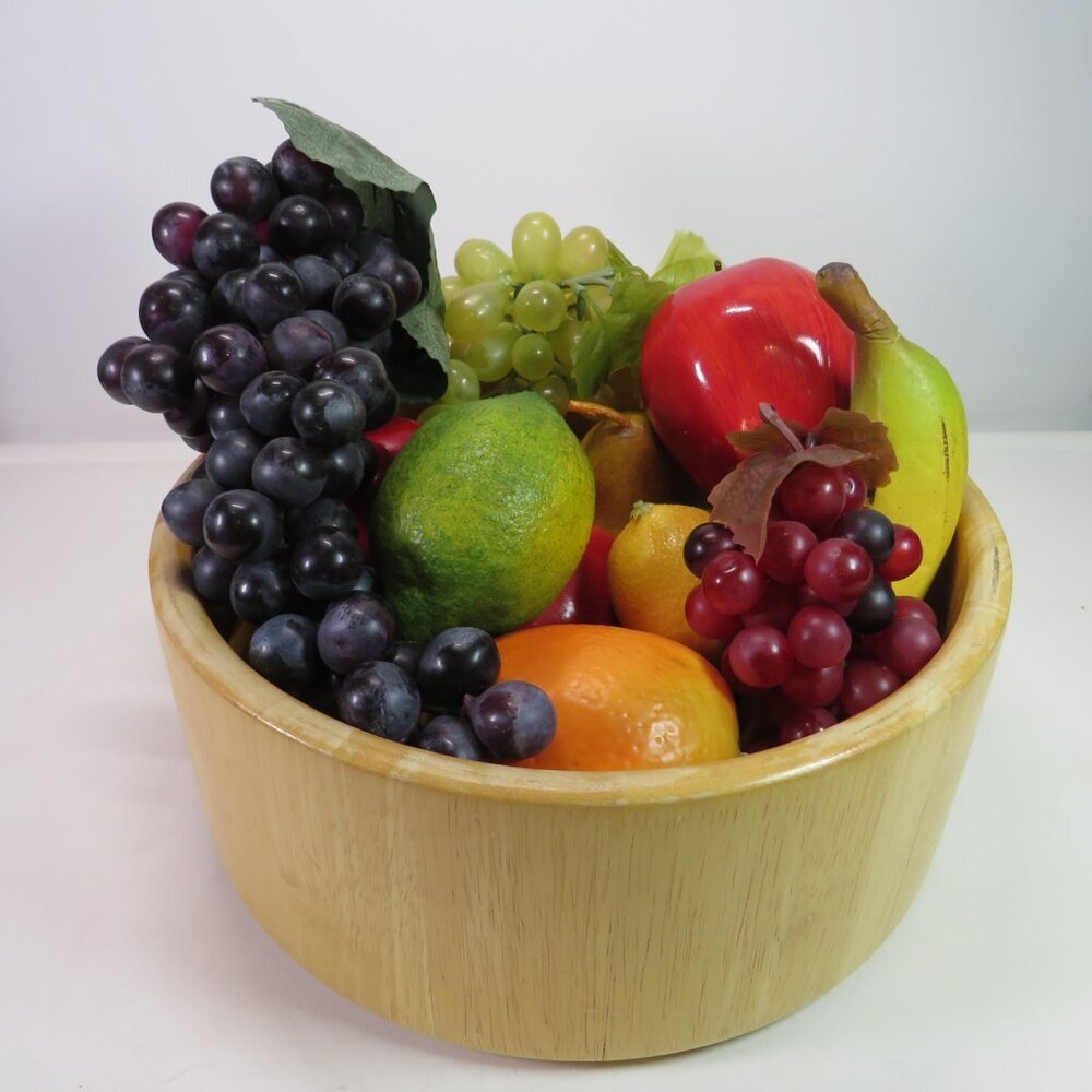 Faux Fruit with half inch thick REAL wood bowl Vintage